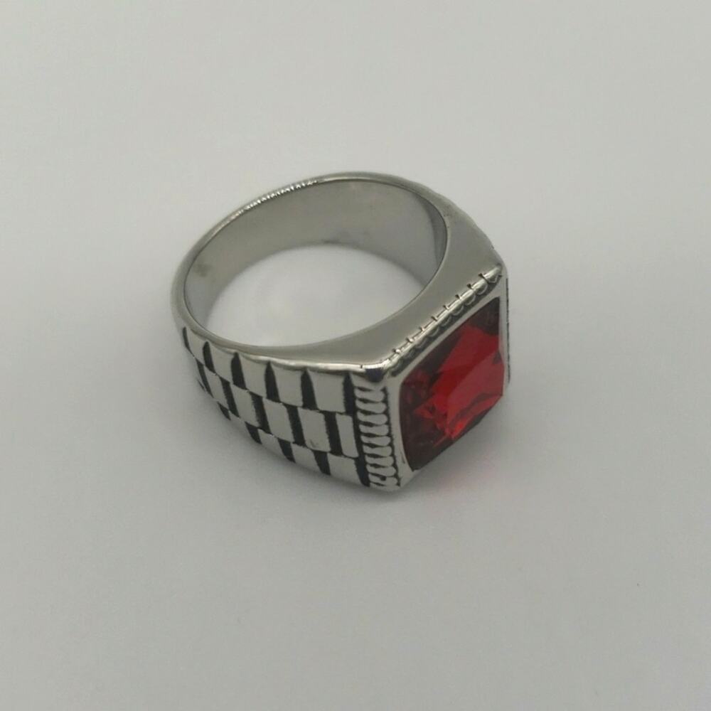 Red Cubic Zirconia Handmade Men's Ring Size 9 NWT